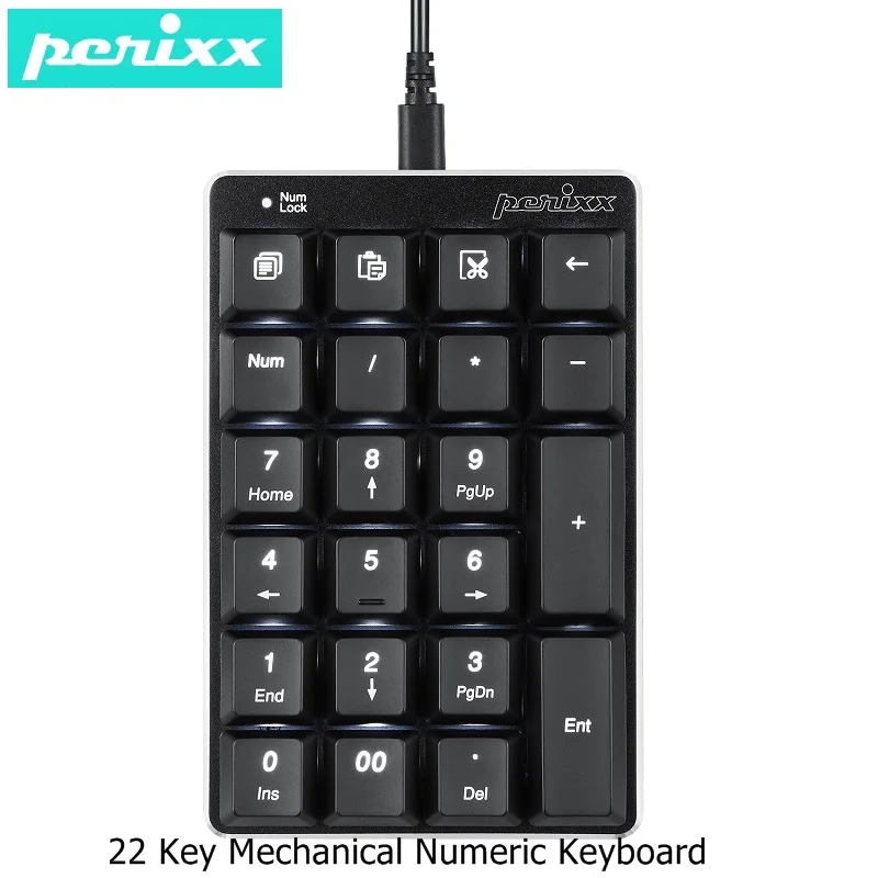 Perixx PERIPAD 303 с подсветкой USB Проводная 22 клавиша Механическая цифровая клавиатура