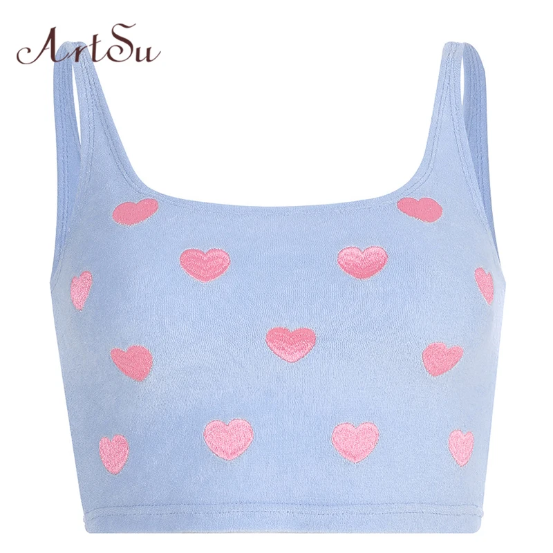 Кроп Топ женский с вышивкой в виде сердца без рукавов ASVE20604|Майки| |