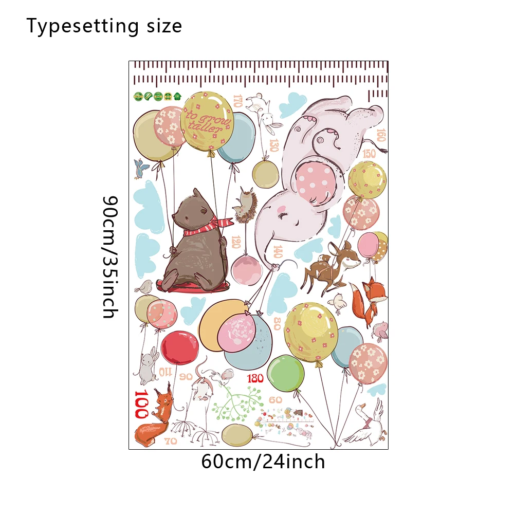 

Animal balloons Height Measuring Ruler Nursery Living Room Kids Children Bedroom Removable Wall Stickers Decal Decor Wall Poster