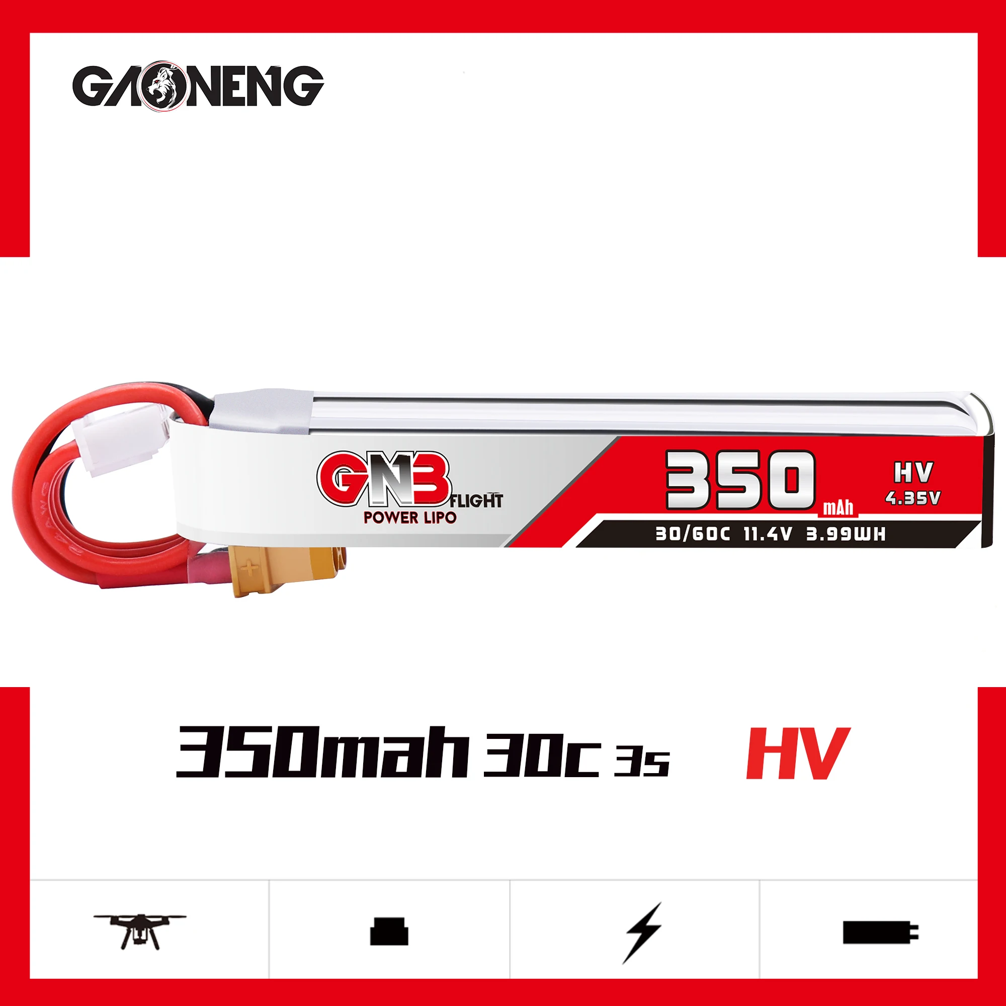 2 шт Gaoneng GNB 350mAh 3S 11,4 V HV 4,35 V 30C/60C Lipo аккумулятор XT30 разъем для Beta75X RC Дрон FPV Racing