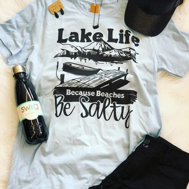 Распродажа женские футболки на осень топ с надписью lake life love женская модная