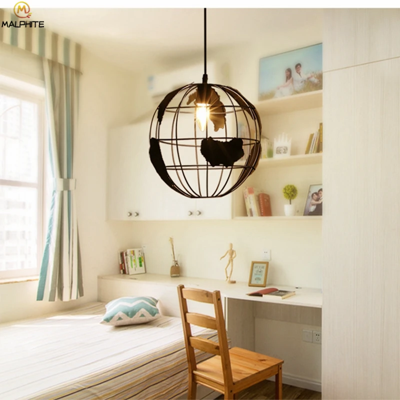 

American Retro Globe LED Pendant Lights Restaurant Cafe Bar Iron Pendant Lamp Living Room Office Hanging Hanglamp Decor Fixtures