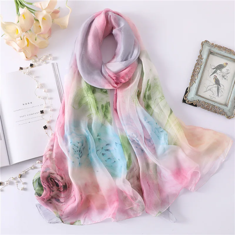 Женский шелковый шарф LaMaxPa Длинный мягкий и шаль для пляжа Пляжная накидка лето