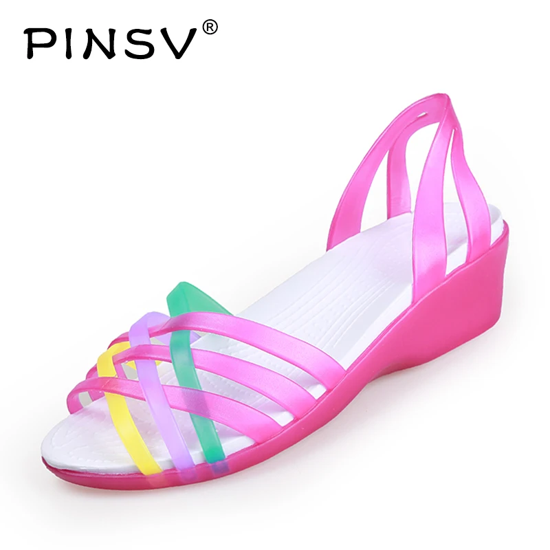 Женские сандалии с открытым носком PINSV повседневные разноцветные босоножки на