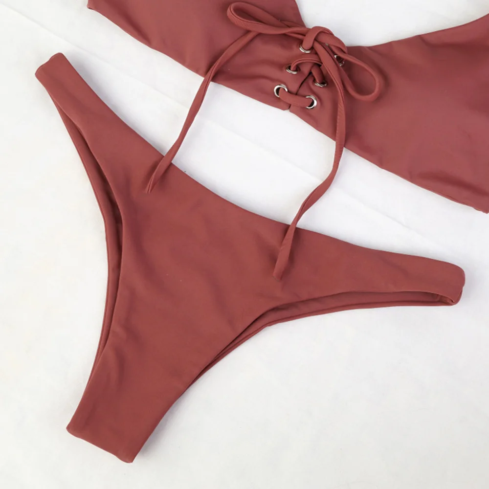 2018 Tie Banded Bikini Set Pus-Up Paded Swimsuit Female Beach Bathing Suit Swimwear Brazilian Ladies Strap Swimming Suits |