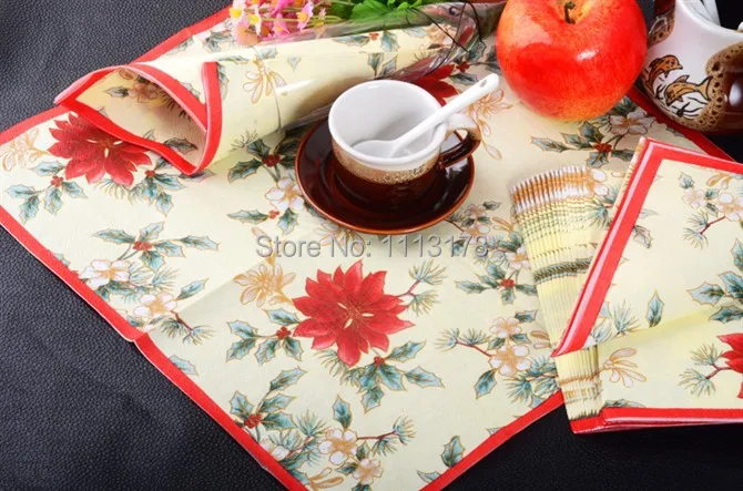 

Chritsmas napkins color printing paper towels flower Wedding party napkins Napkin Paper 60% Virgin Wood napkin free shipping