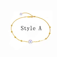 Sinya 18k Au750 золотая цепочка браслеты на ногу с натуральным круглым жемчугом Шарм для женщин Девушка мама любовник длина 18-25 см регулируемый - Цвет: Style A