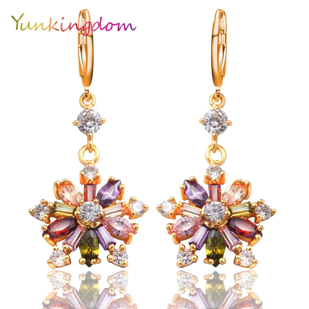 Yunkingdom цвета радуги с цветочным рисунком серьги в виде капель для Для женщин