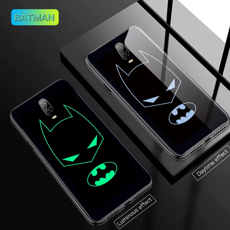 Batman Чудо-яд Железный человек светящийся стеклянный чехол для телефона для Oneplus 7T 7TPro 7 7Pro 6 6T 5 5T Мстители Капитан Америка чехол - Цвет: Batman