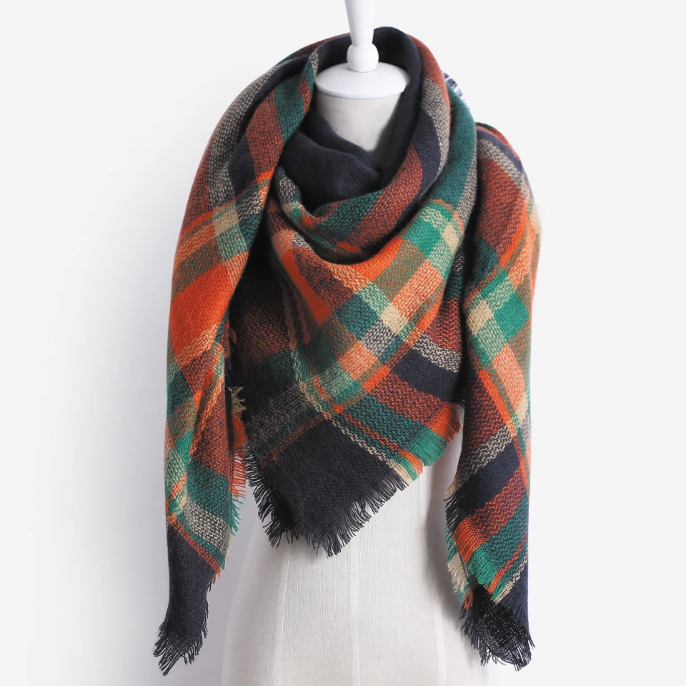 Женский шарф теплый акриловый решетчатый большая накидка зимний шаль Прямая