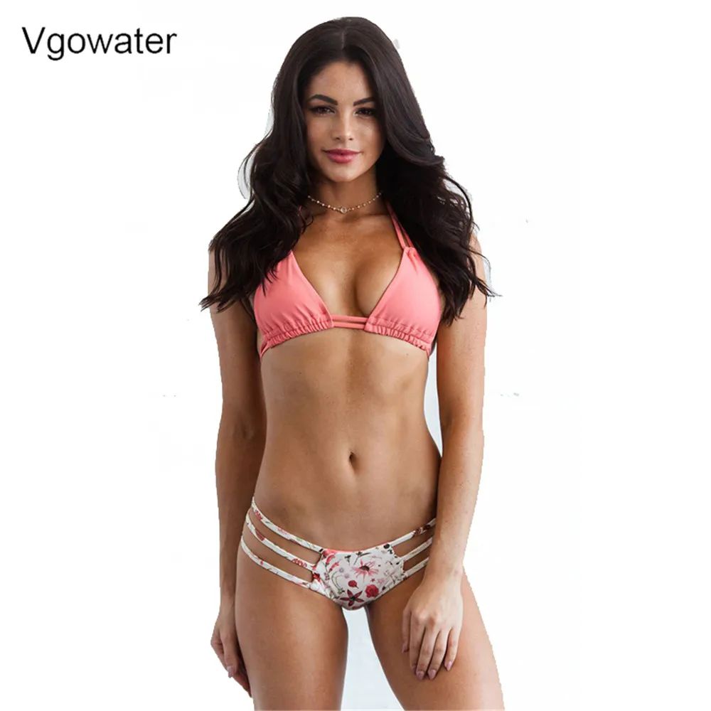 Vgowater 2018 летние женские Отпечатано висит шеи комплект бикини низкой талией