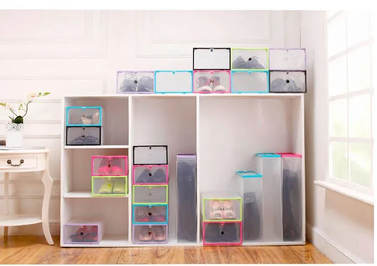 6 предмет в комплекте! DIY утолщение прямоугольник отделка прозрачный пластиковый чехол ящика сапоги органайзер для хранения обуви коробка канцелярские ювелирные изделия держатель