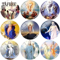 tafree 5pcslot classic ascension of christ pattern 25mm round glass cabochon diy cameo pendant jewelry findings