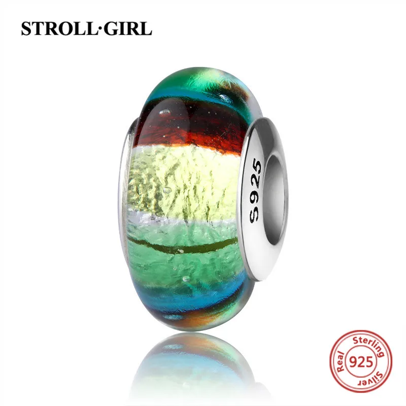 G1008 Strollgirl 925 сверкающий Серебряный цветок муранского стекла бусы Разноцветные DIY прелести Fit подлинным браслет Pandora Jewelry подарки - Цвет: G1008