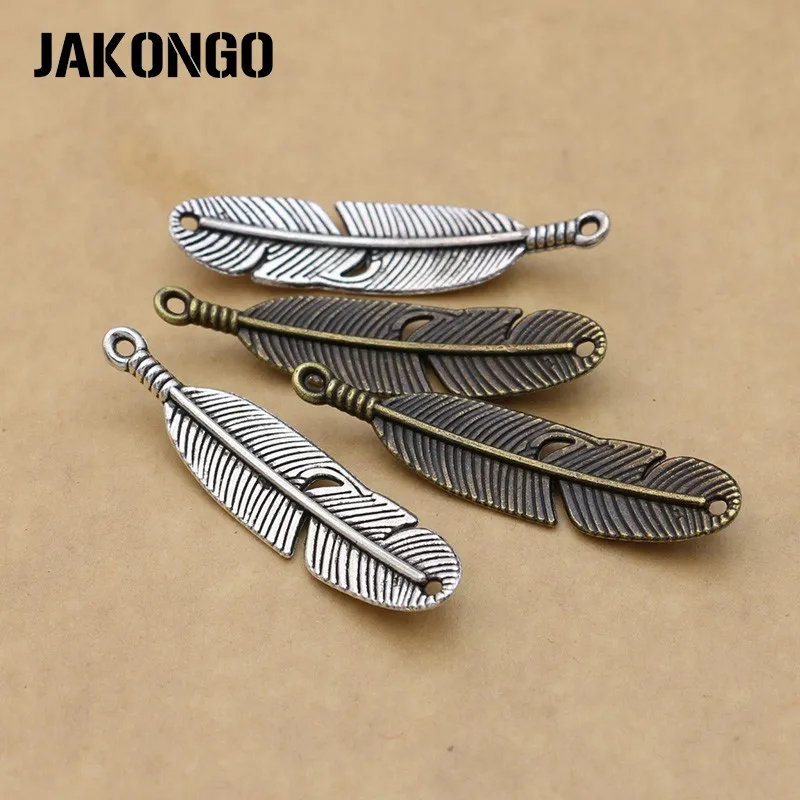 Соединитель для украшений JAKONGO античное посеребренное перо лист фурнитура