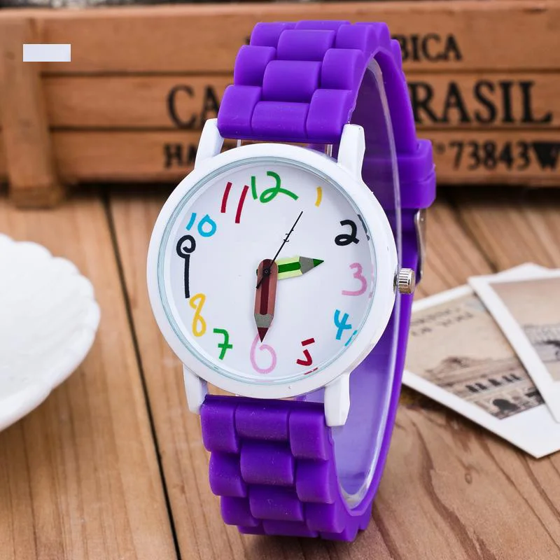 Silicone Watches Children Pencil Pointer Student Watch Quartz Wristwatches Gift Watches LL@17