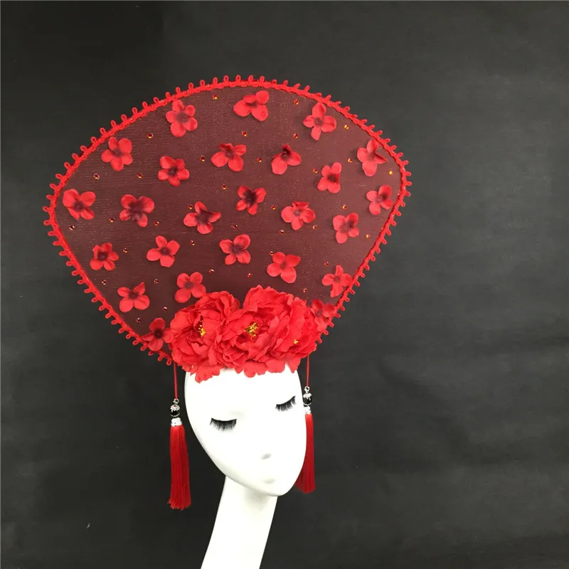 

Chinese Red Show Model Walking Show Headdress Photo Building Modeling Cheongsam Bride Hair Ornament