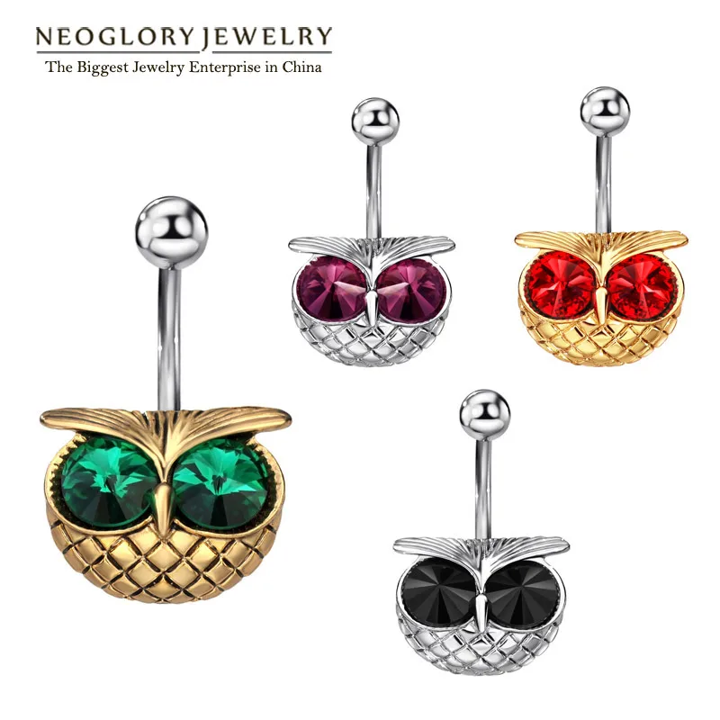 Кольцо Neoglory в виде совы Стразы для пирсинга пупка женщин модное пляжное