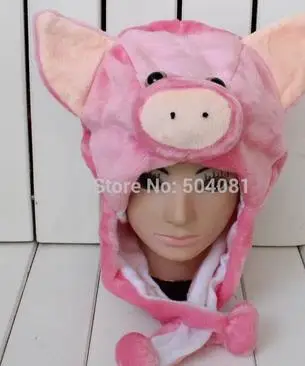 pink pig Промо-акция! Новая зимняя шапка с рисунком животных из мультфильма, пушистая плюшевая шапка унисекс, лучшая новинка, подарок для мальчика, девочки, друга с ушками - Цвет: pink pig