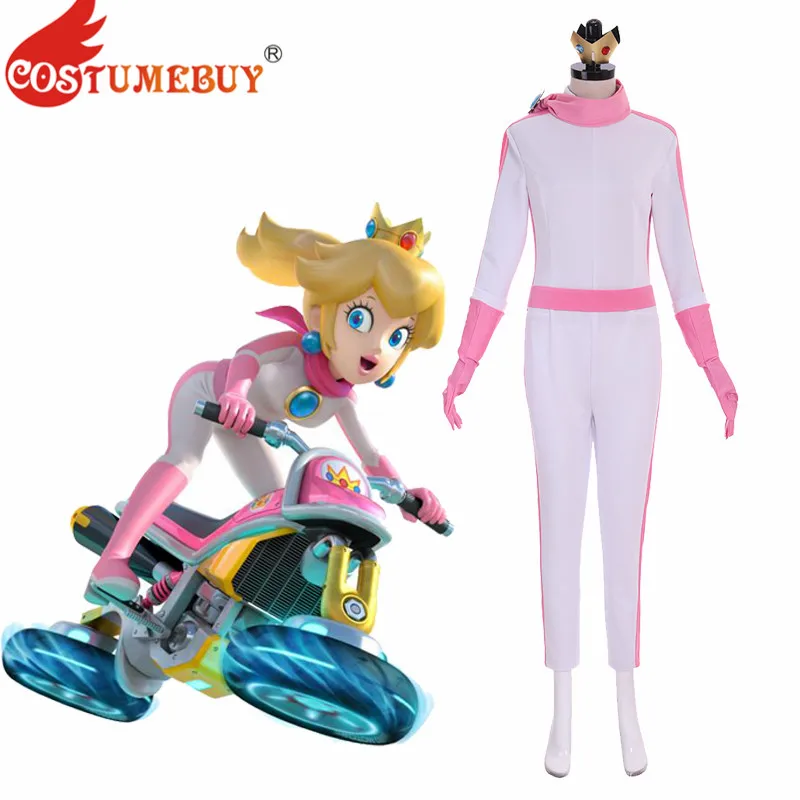 Costumebuy Mario Kart 8 Принцесса Персик BikeSuit Косплей Костюм женский комбинезон леди розовый Хэллоуин наряды изготовленные на заказ костюмы