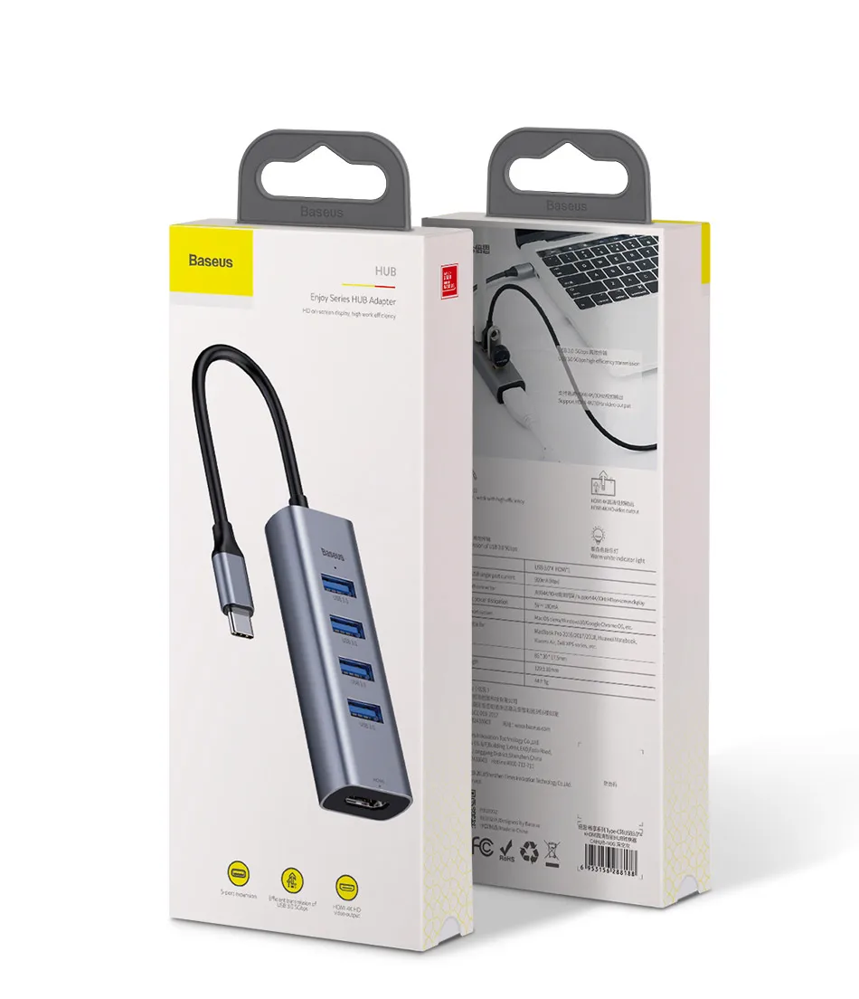 Baseus Мульти USB 3,0 type C концентратор USB 3,0 порт для Macbook Air Pro USB C Otg концентратор HDMI RJ45 адаптер сплиттер компьютер PC Аксессуар
