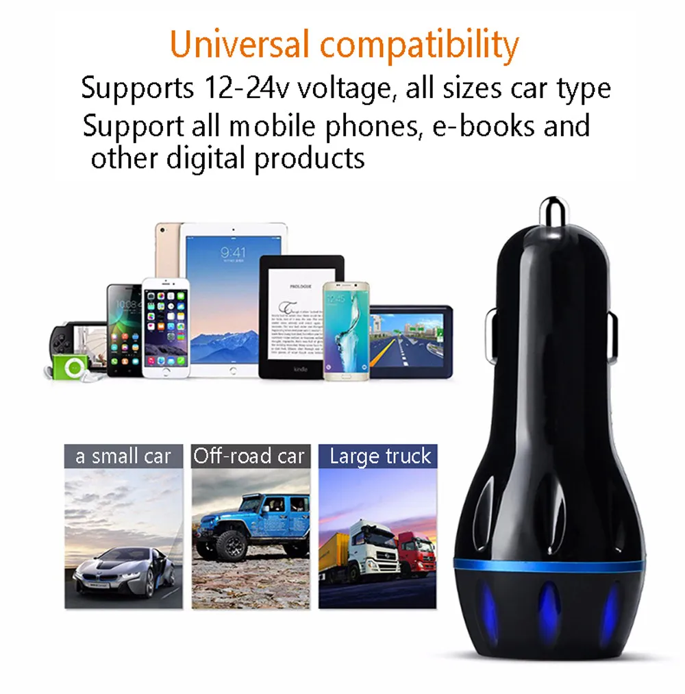 Coche 5 V 3.1A Металлический Двойной Зарядное устройство USB цифровой дисплей для iPhone X 8