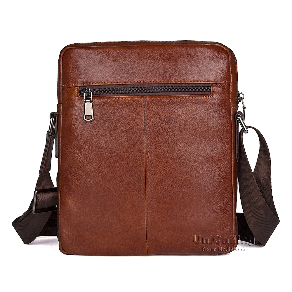 UniCalling Fashion Brand men bag Solid Color Retro genuine leather messenger bags Zipper Leisure small |