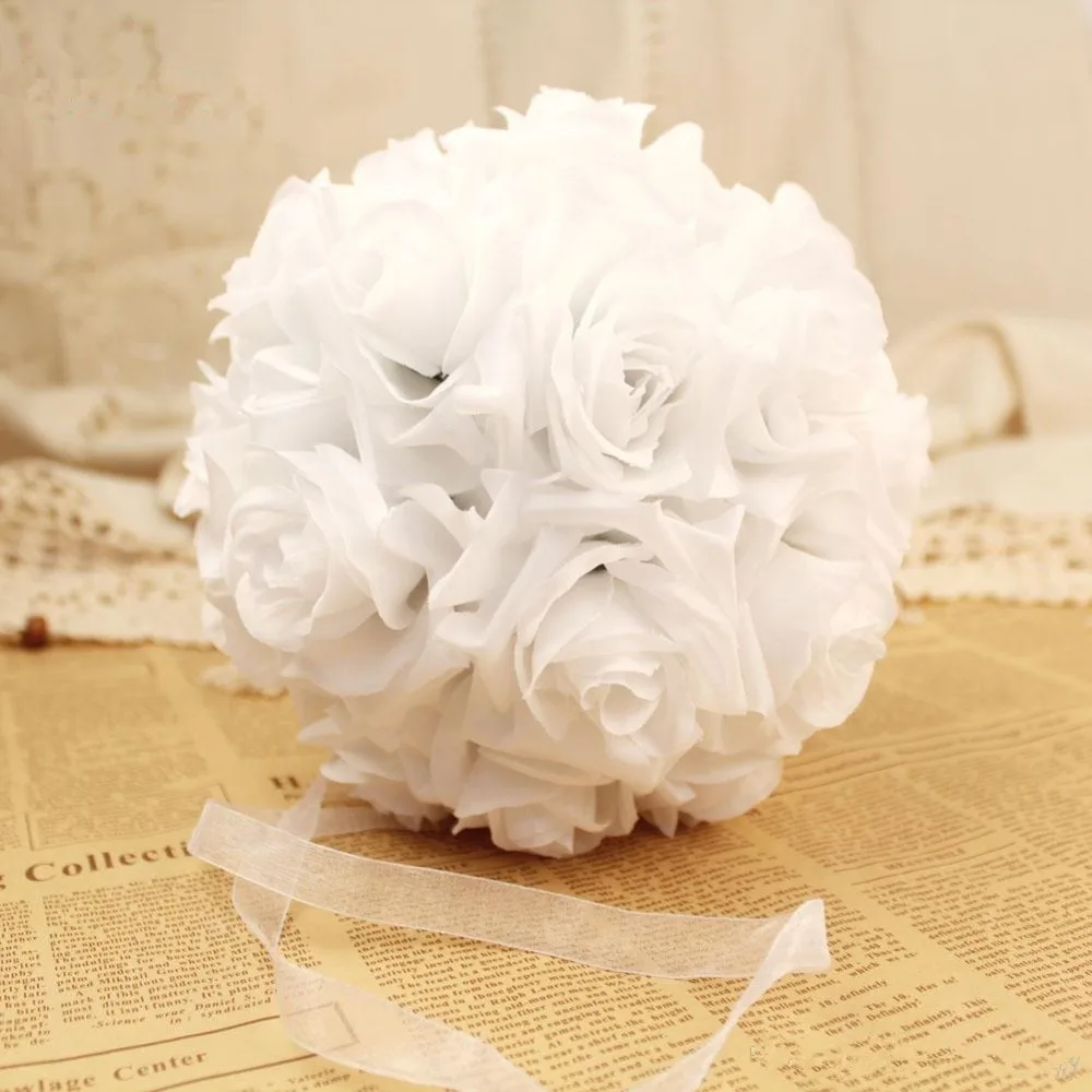 

New Handmake Silk Rose Flower 20cm Diameter Rose Ball Artificial Bouquet Kissing Ball for Wedding Centerpiece Decoration 5 Color