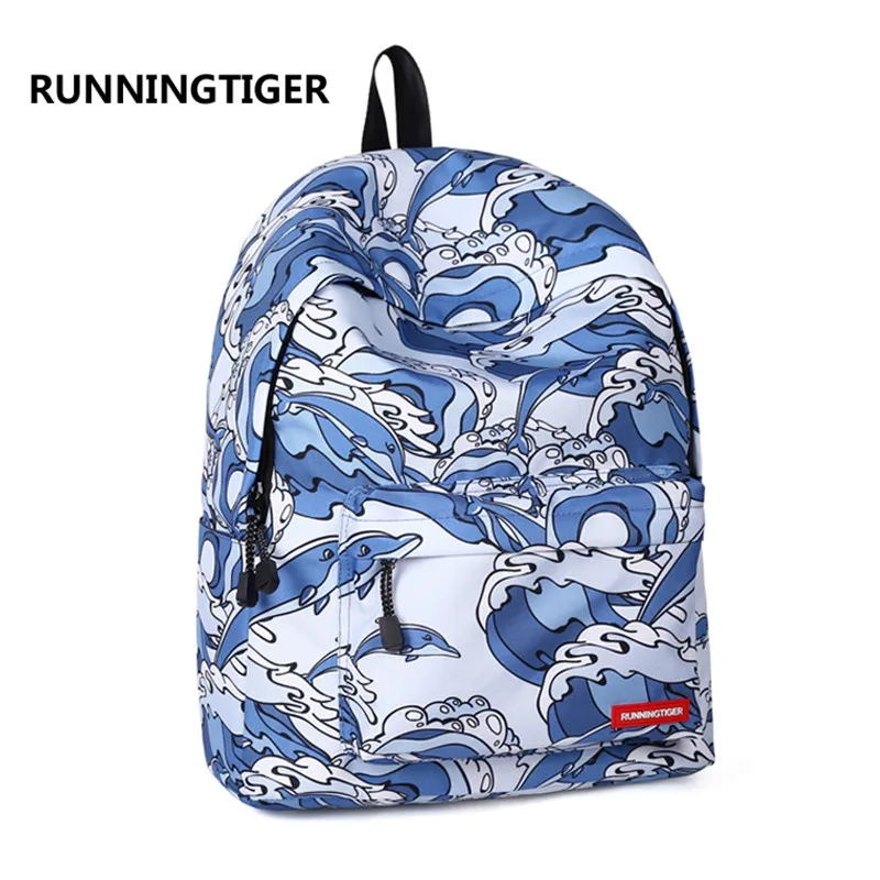 Женский рюкзак из полиэстера с принтом дельфинов большой емкости для ноутбука
