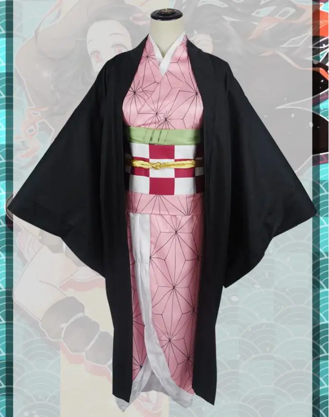 Костюм для косплея Kimetsu no Yaiba Kamado Nezuko, кимоно, парик гэта, обувь, головной убор, японское аниме, платье на Хэллоуин