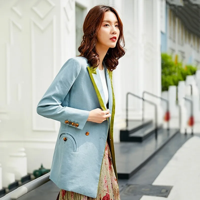 TWOTWINSTYLE женский пиджак пальто хит цвет длинный рукав сзади Сплит Жакет большой