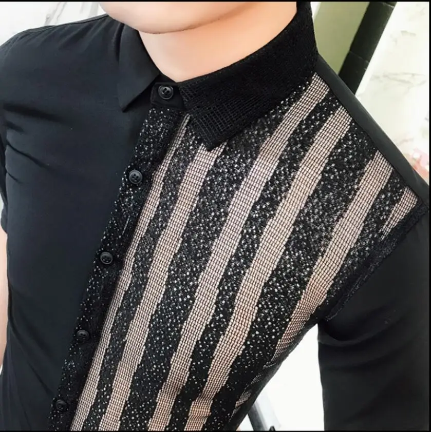 Новые мужские рубашки для ночного клуба стильные с коротким рукавом модные певиц