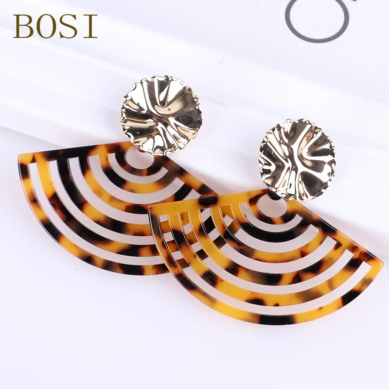 Boho полукруг Акриловые леопардовые серьги для женщин Смола Мода уксусная кислота ювелирные изделия металлические геометрические серьги-капельки заявление