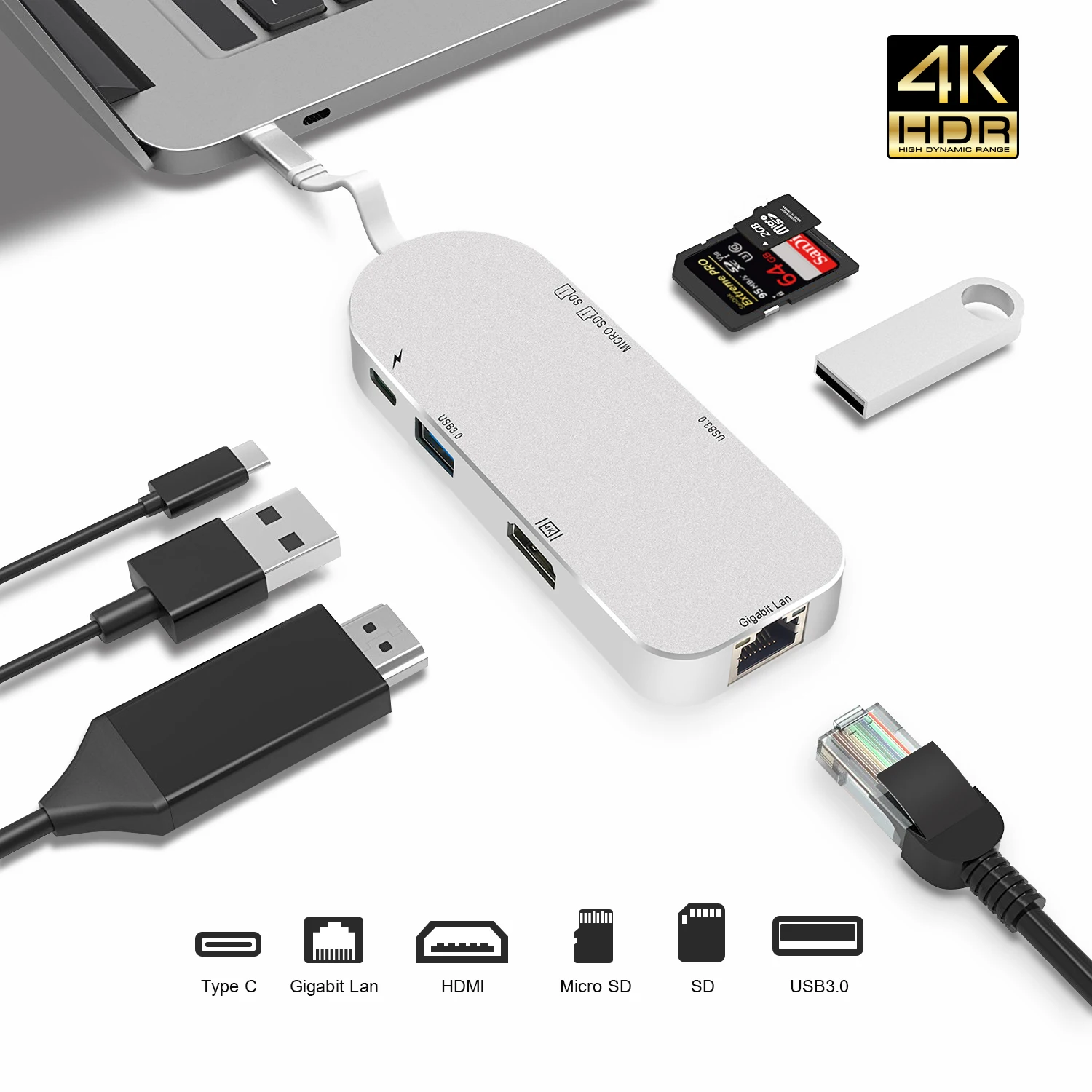 USB C хаб HDMI Ethernet адаптер для Macbook Pro Thunderbolt 3 Type Gigabit Lan 4k кард ридер + источник