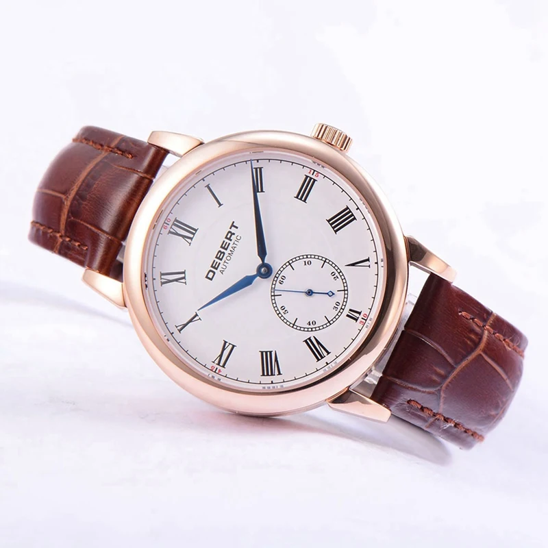 Мужские автоматические часы deber 40 мм Rosegold синие с римскими марками Чайка Mov не