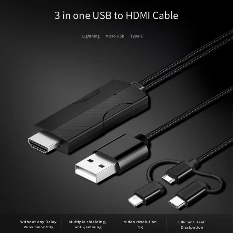 Кабель USB/HDMI экранный преобразователь зеркального отображения несколько устройств 4 K супер высокой четкости Тип-C Micro USB устройство чтения карт lightning для устройства IOS и Android
