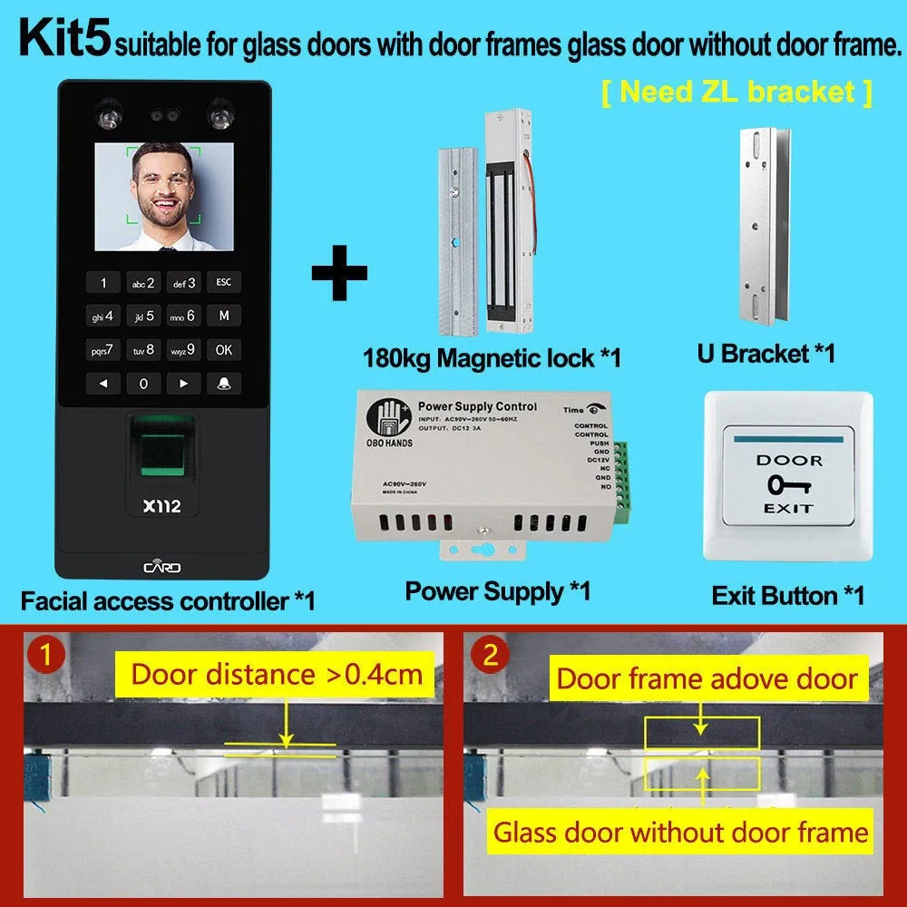Kit 5 Лицо RFID система контроля допуска к двери комплект IP/TCP биометрический отпечаток пальца посещаемость машина USB пароль электрические замки - Цвет: Kit 5