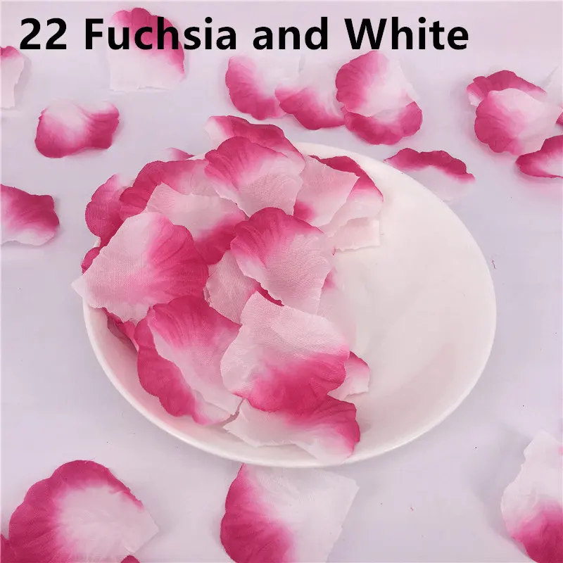 22 Fuchsia and White Розовые лепестки роз цвета шампанского, свадебные, фиолетовые, белые, розовые, свадебные, искусственные цветы, романтические, поддельные, Petales De Fleurs, 1000 шт - Цвет: 22 Fuchsia and White