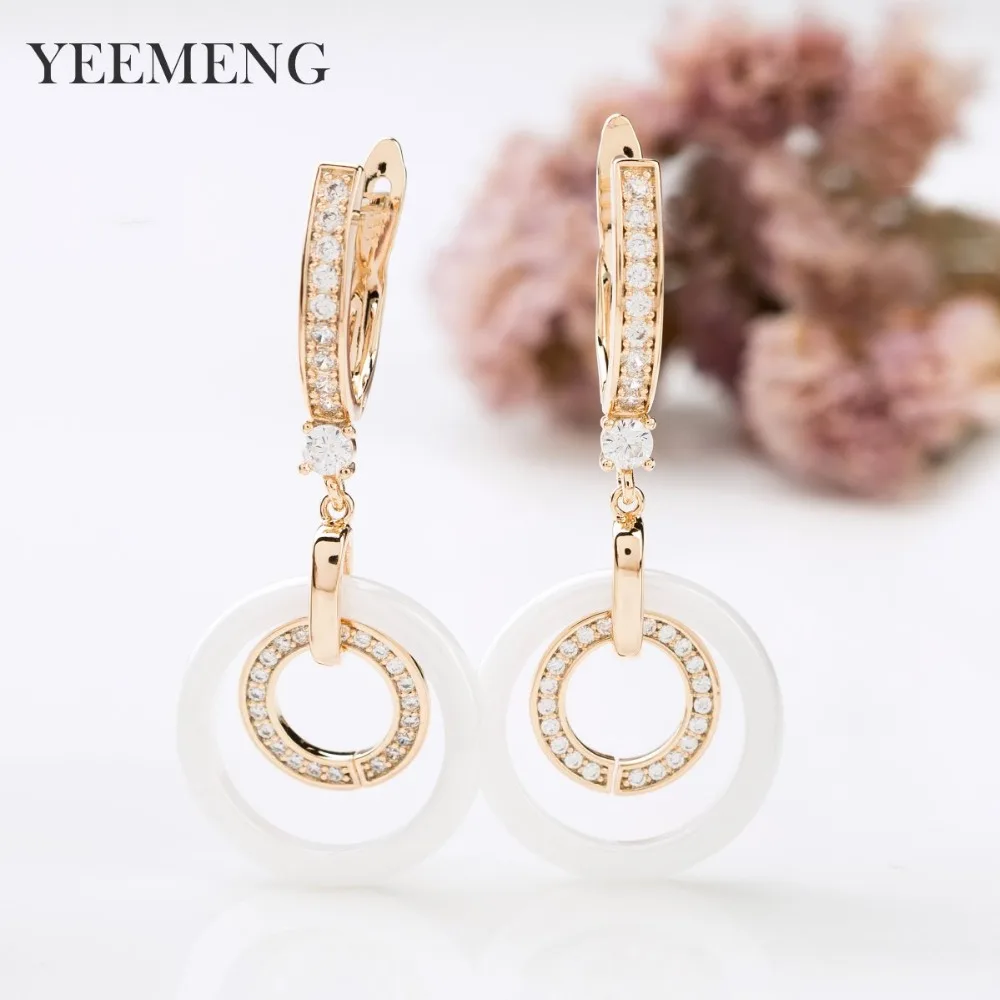 YEEMENG нежные черные/белые круглые керамические Висячие серьги для женщин, модные ювелирные изделия, висячие серьги, подарок на свадьбу, помолвку