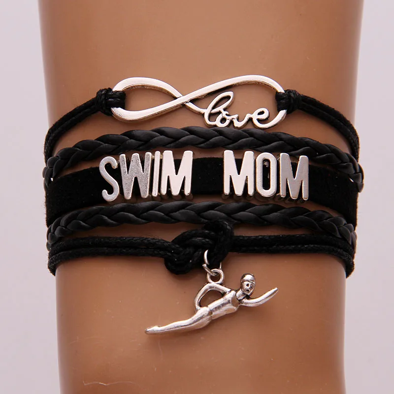 Браслет и браслеты Infinity Love Swim Mom спортивные кожаные ручной работы очаровательные