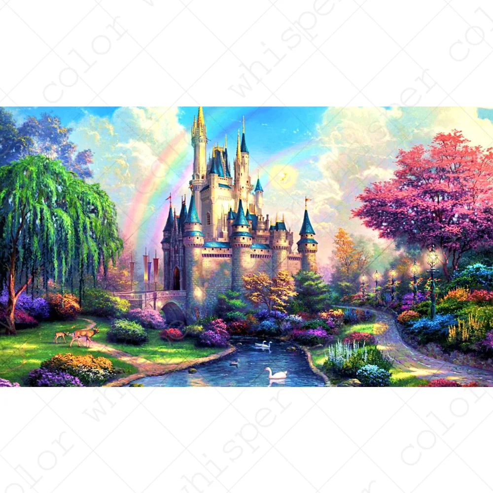 Алмазная живопись полноразмерная/круглая картина из страз замок иллюзия пейзаж
