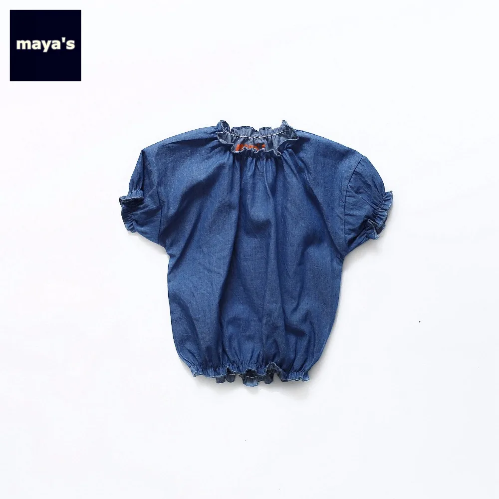 Mayas/летние детские топы с рукавами фонариками рубашки рюшами в горошек для