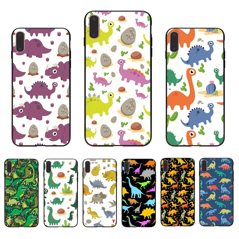 

IMIDO Cartoon tiled colorful Dinosaur funny case For Iphone 7 8 7PLUS 8PLUS X XS XR XSMAX 5 5S SE 6 6S 6PLUS 6SPLUS