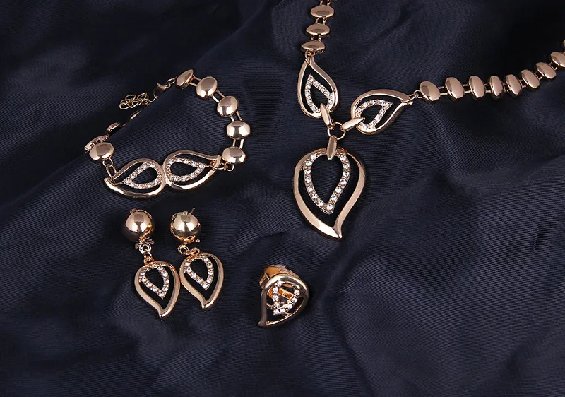 Fashion Leafs Pendant Jewelry African Women Party Gifts Trendy Gold Color Sets Elegant Crystal Bridal Jewellery | Украшения и