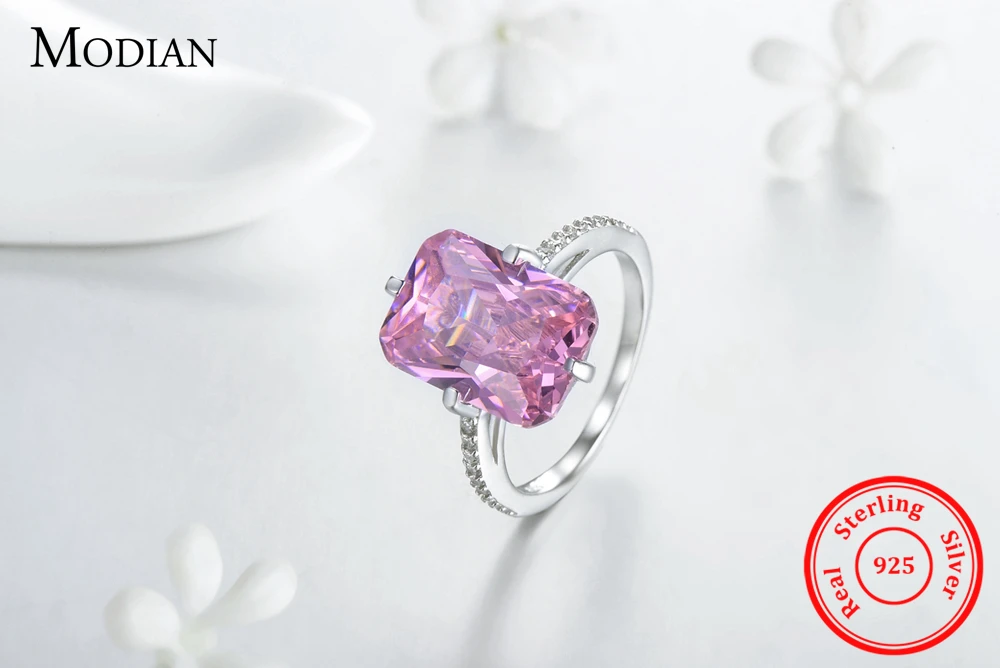 Modian,,, 925 пробы, серебряные, роскошные кольца, модные, розовые, Кристальные, вечерние, кольца для женщин, Обручальные, украшения для влюбленных, подарок
