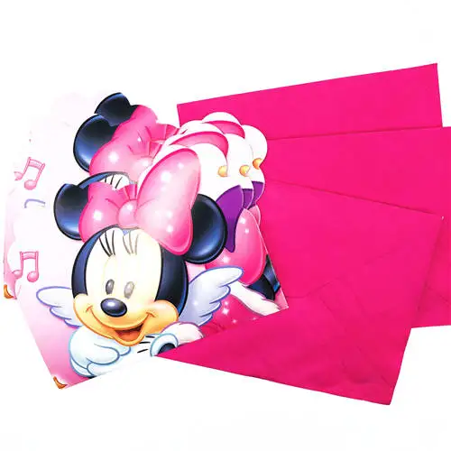 minnie mouse 6 шт./компл. Бумага пригласительный открытки на день рождение для детей мультфильм День рождения пригласительный билет для мальчиков и девочек вечерние комплект поставки - Цвет: minnie mouse