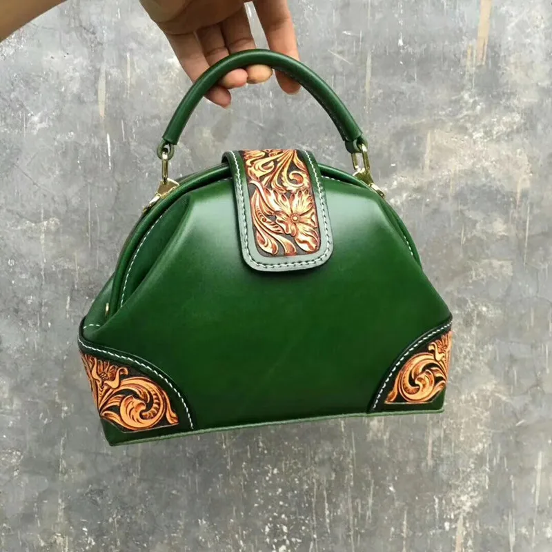 Ручная резная дизайнерская женская сумка из натуральной кожи на застежке