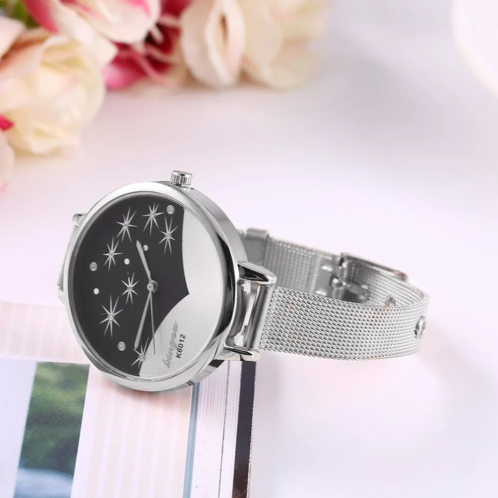 Кварцевые женские часы с модным сетчатым ремешком из нержавеющей стали браслет