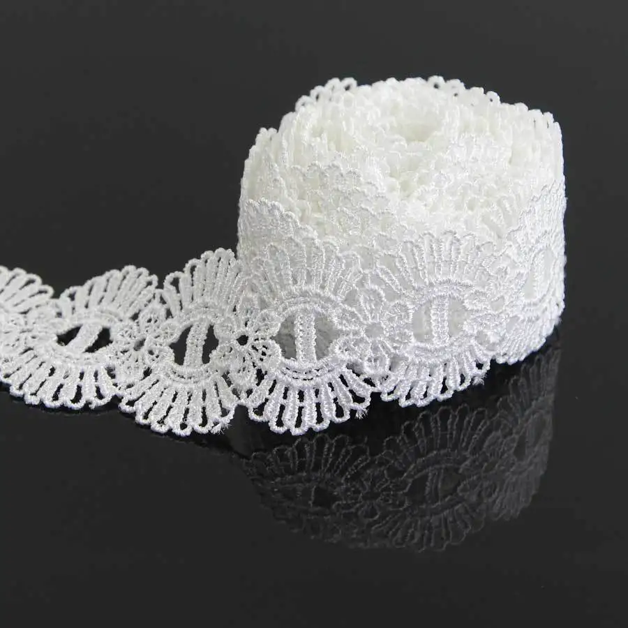 2 ярдов цветок новая белая кружевная отделка Вышивка Аппликация полиэстер шитье