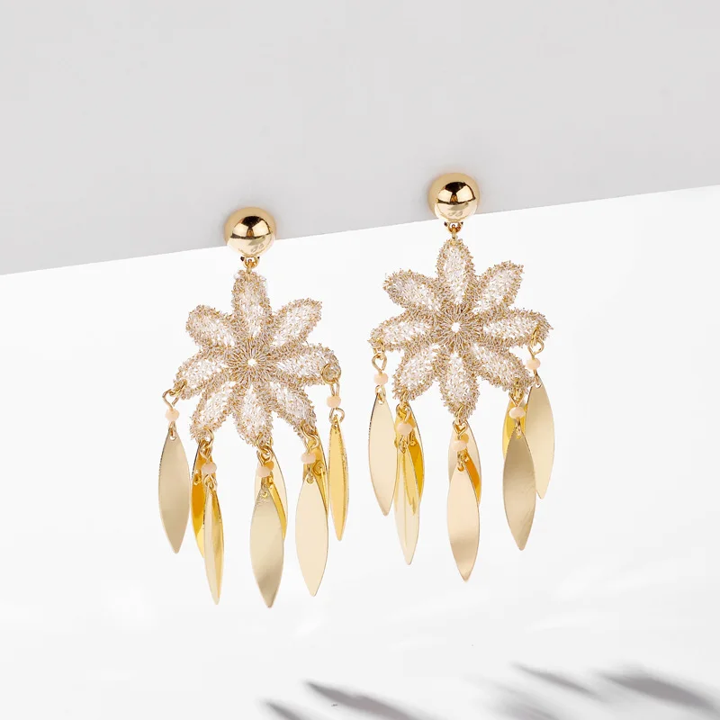 Женские серьги-подвески в богемном стиле LUNA CHIAO, весенне-летние серьги с цветочным кружевом и лепестками, 2020